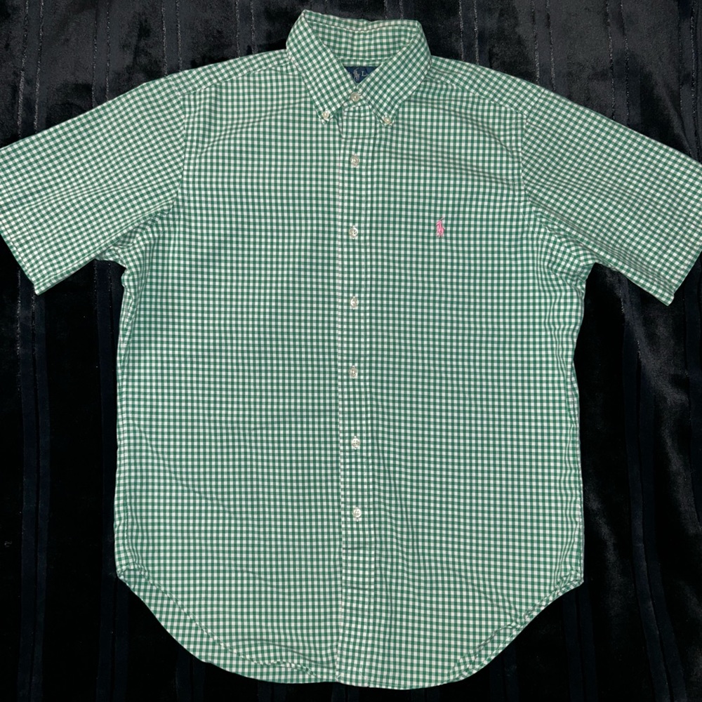 Polo Ralph Lauren Mens Short Sleeve dress shirt Size:M Color: Green/White